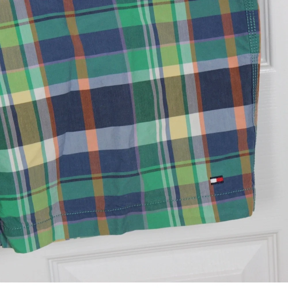 Tommy Hilfiger Plaid Swim Trunks Shorts Blue Green‎ Mens L